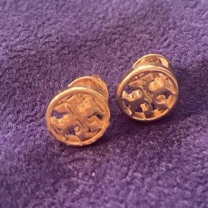 Gold Tory Burch Logo Stud Earrings
